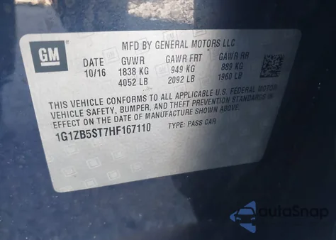 2017 Chevrolet Malibu Ls from USA, damaged, VIN 1G1ZB5ST7HF167110